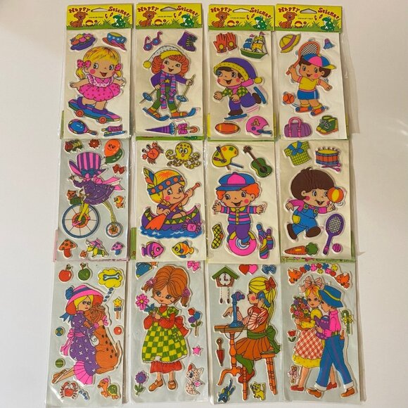Vintage Happy Stickers & 1976 Imperial Happy Cuties Puffy Fun Stickers Set Of 12 - Picture 1 of 11
